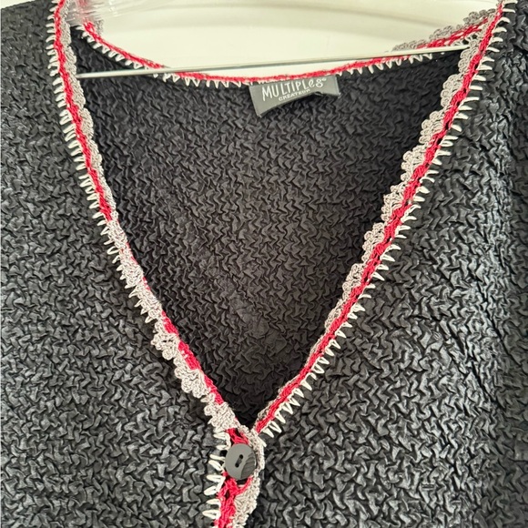 MULTIPLES Women Black-Red Gray Trim Floral Holiday CardiganSweater-PLUS XXL-T44 - Picture 7 of 9